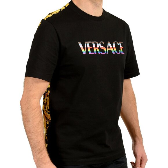 Versace Men's Barocco Pride Print Multi-Color Short Sleeve T-Shirt US 6XL IT 64 - Picture 2 of 6